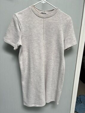 Zara Neutral Ribbed Short Sleeve sweater dress in Light Beige